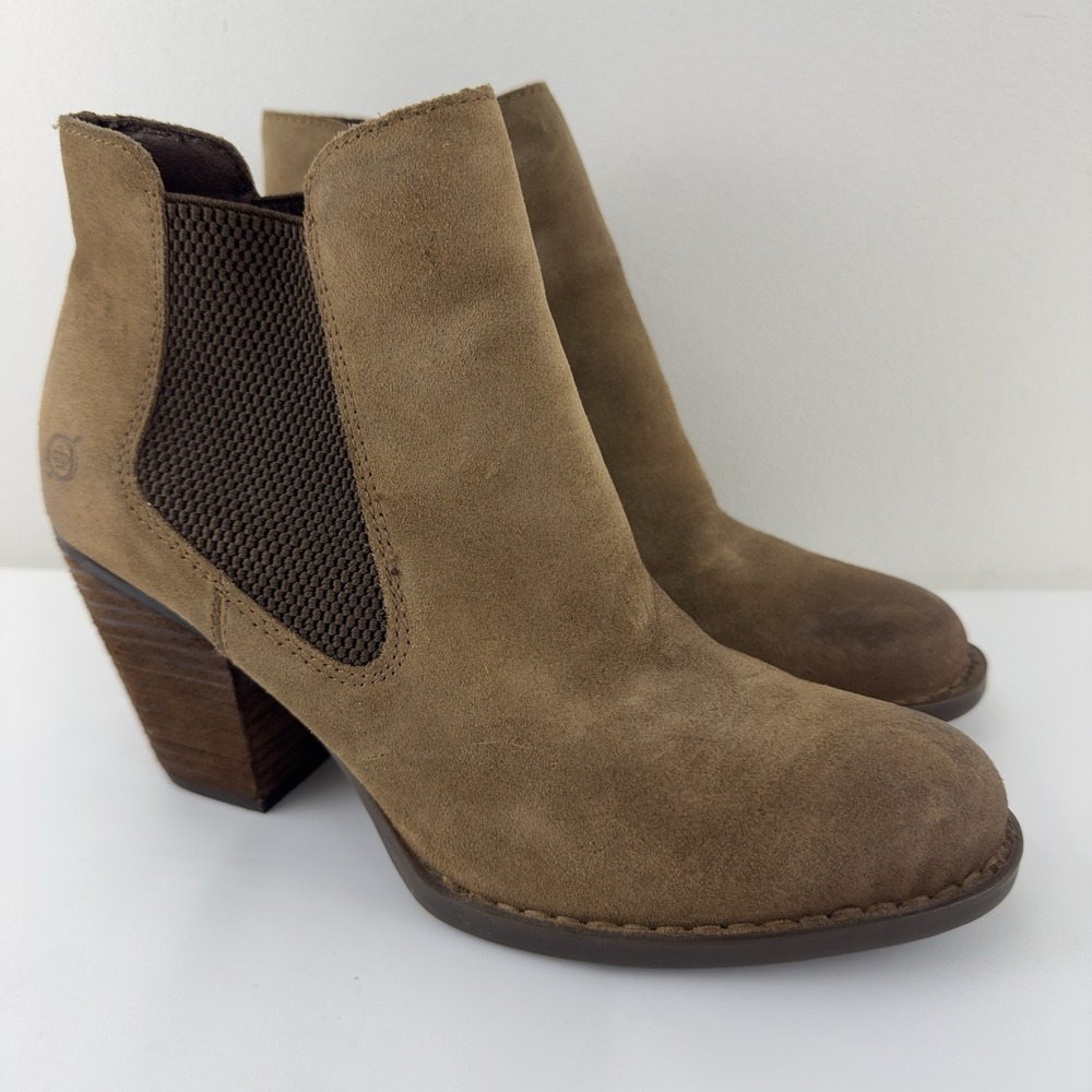 Born Women's Ankle Boots Brown Suede Block Heel Size 9M